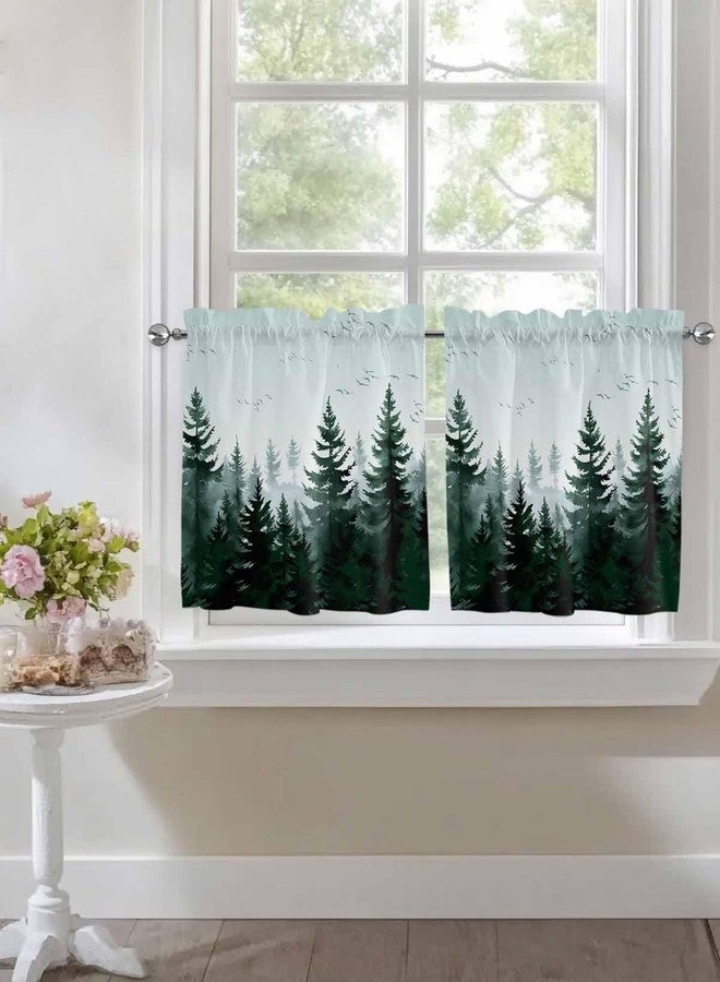 Jolunifun Pine Tree Forest Kitchen Curtain 36 Inch Length Small Short Cafe Tiers Curtains Drape, 2 Panel Window Treatment Rod Pocket Drapery Panels Curtains, Green Landscape Nature Decor 55x36 - Image 4